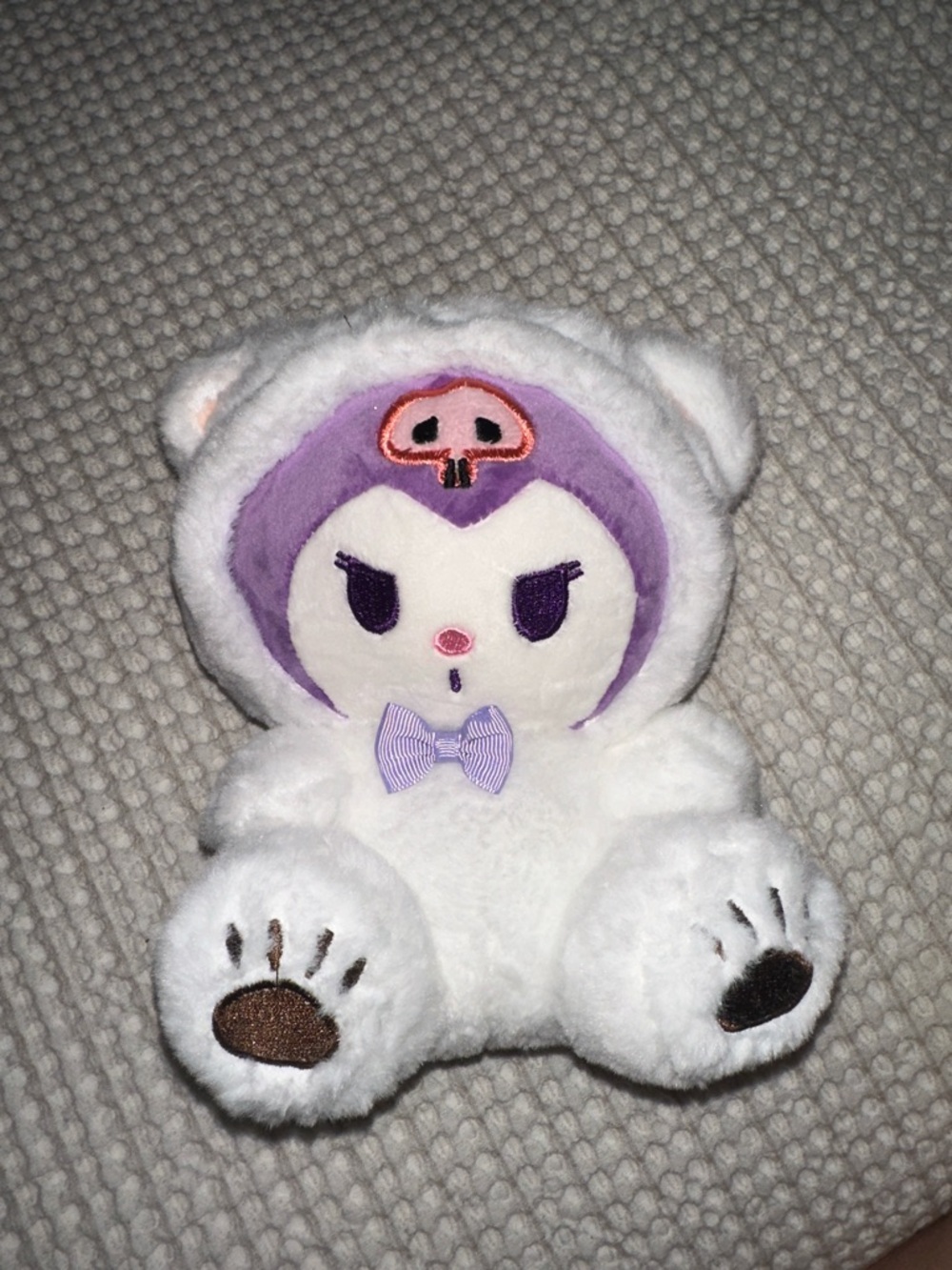 Plush Character Bear with Purple Hood and Bow